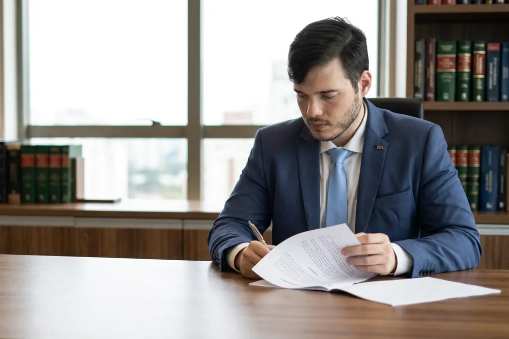 Tiago Andrade Krejci analisando um contrato
